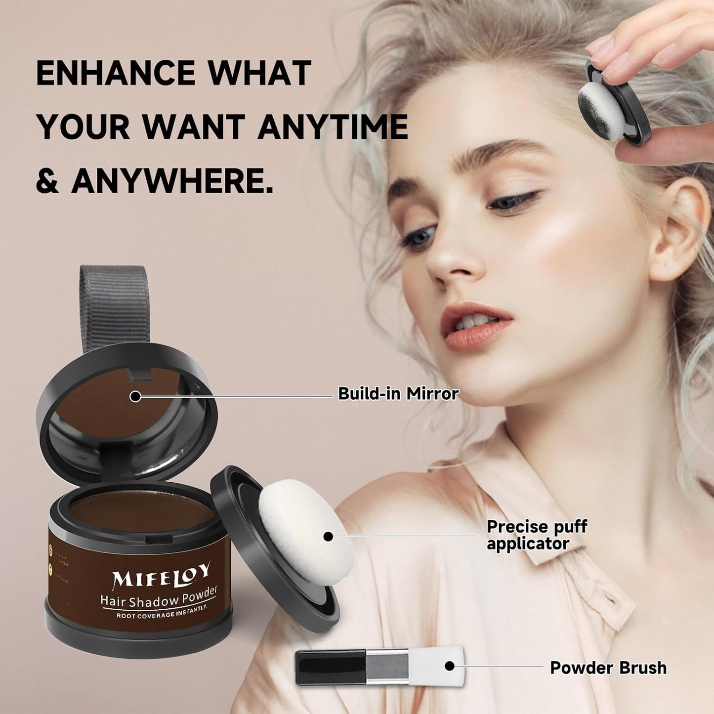 2 Pack Root Touch Up and Gray Coverage Powder for Hair, Beard, Eyebrow, and Thinning Hairline - Dark Brown