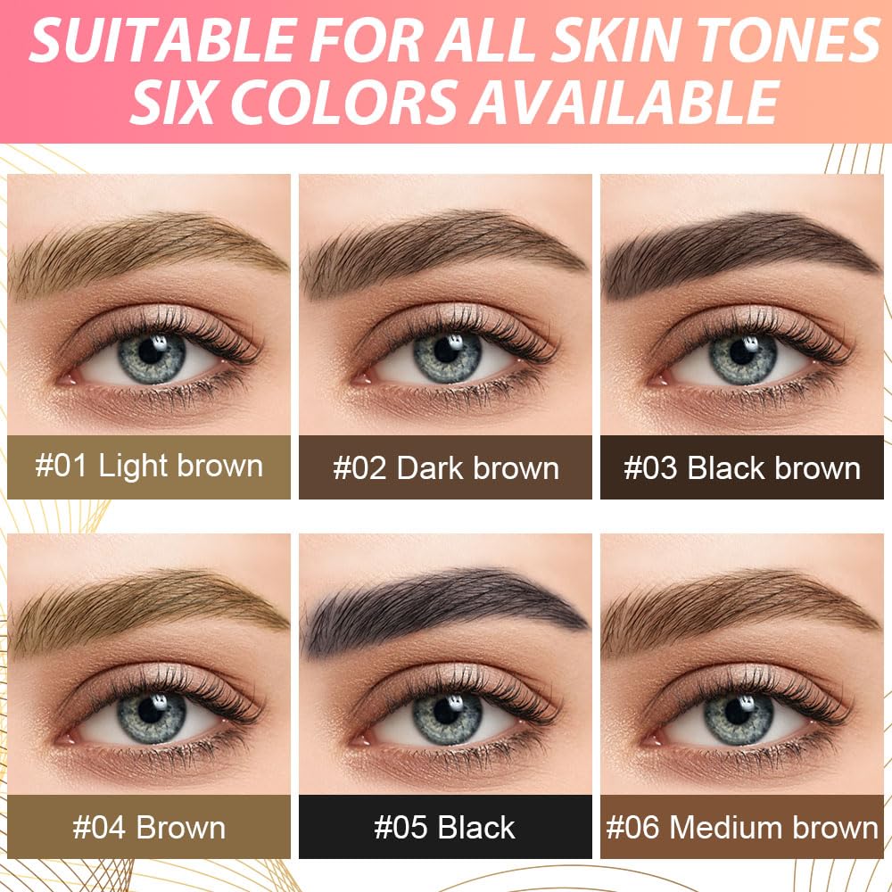 evpct 1Pcs Midium Brown Magic Microblading Eyebrow Contouring Pen Brow Pencil, with 4 Brush Micro-Fork-Tips Precise Applicator, Dual-ended Eyebrow Brush, Hair Like Strokes, Natural Looking Brows