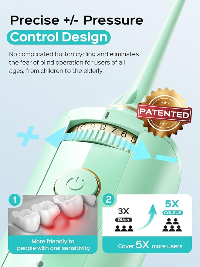 COSLUS E40 Portable Water Flosser for Teeth: 10 Pressure Settings Professional Water Dental Pick for Orthodontic, Braces & Sensitive Gums - Cordless for Travel Use, for Adults Teens, BPA-Free