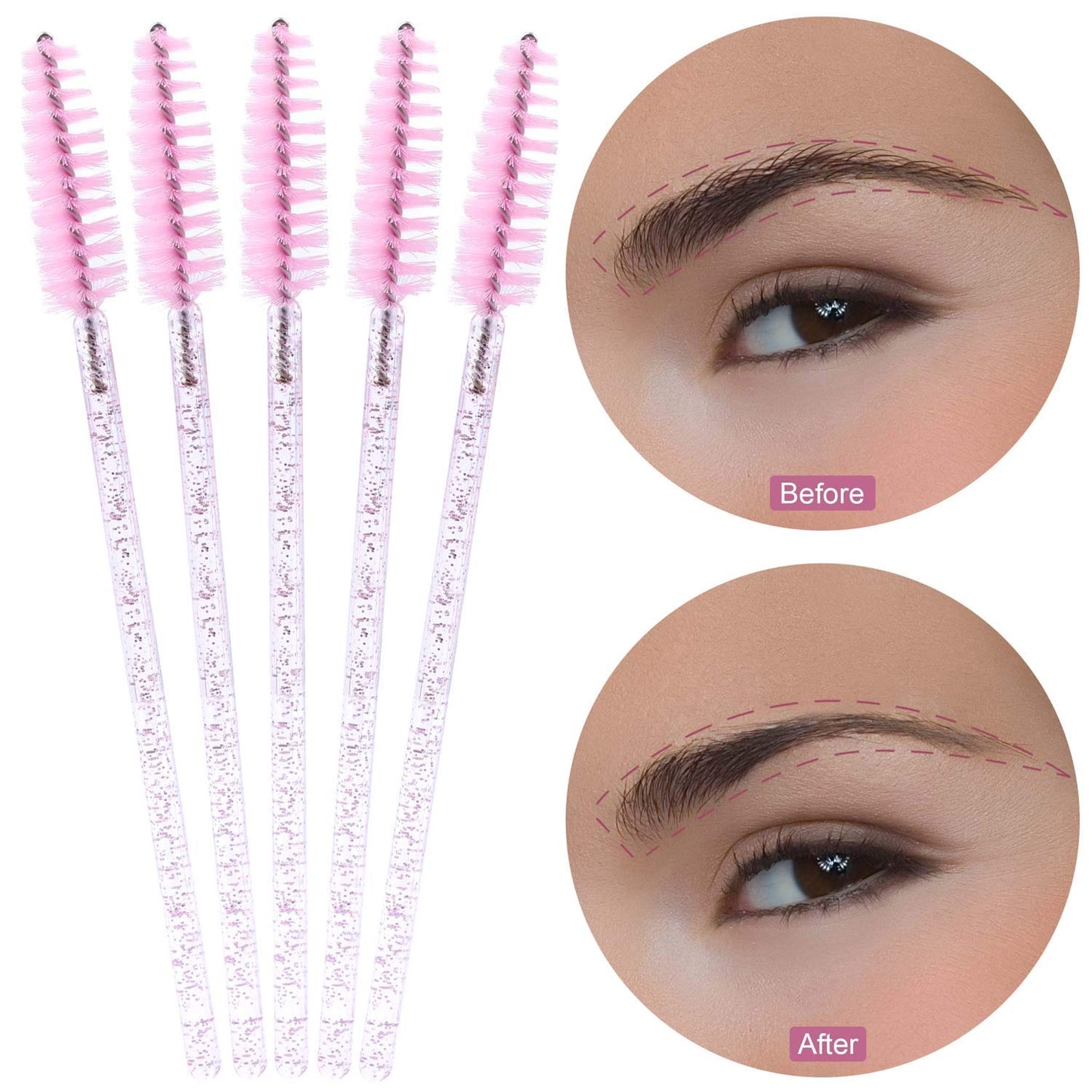 Tbestmax 500 Disposable Mascara Wands Eyelash Brush Spoolies for Eyebrow Eye Lash Extension Pink
