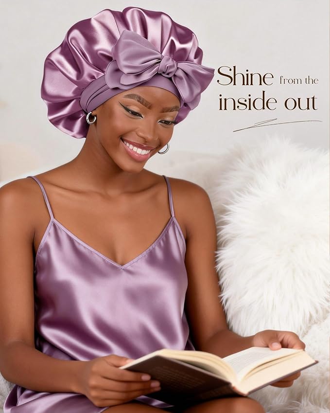 YANIBEST Adjustable Satin Bonnet for Sleeping Women Double Layer Hair Wrap Reduce Friction Prevent Frizz Natural Curly Hair