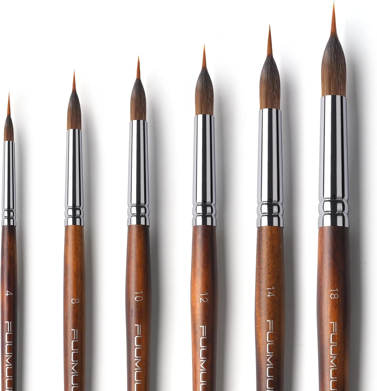Watercolor Brushes Professional, Fuumuui 6Pcs Extended Needle Point Brushes Synthetic Extra Long Pinhead Brush with Sable Body for Fine Detailing - Watercolor Acrylic Gouache Inks Painting