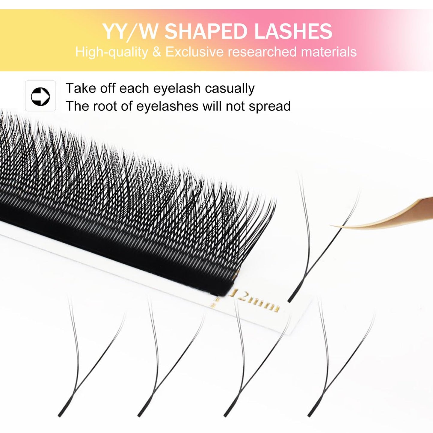 YY Lash Extensions Supplies Y Eyelash Extensions 0.05mm Thickness D Curl 12mm Premade Fans 4D Russian Volume Matte Black 12 Rows Crisscross Eye Lashes(YY-0.05-D,12mm)