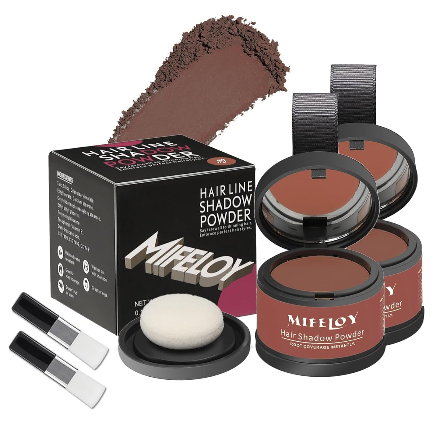 2 Pack Root Touch Up Shadow Powder, Gray Hair Cover Up, Women Color Root Coverage Powder for Thinning Grey Hairline, Men Instantly Concealer Hair Loss Beard Line Eyebrow, Auburn
