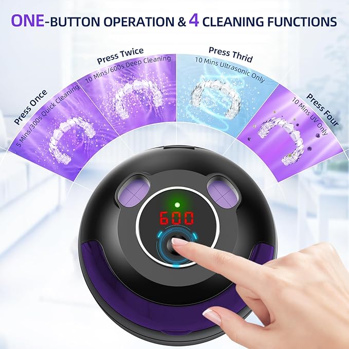 Dental Ultrasonic Retainer Cleaner Machine, 45kHz Ultrasonic Denture Cleaner with 200ML Capacity & 4 Modes for Dental Cleaning Pod, Aligners, Mouthguards, Retainers, Jewelry