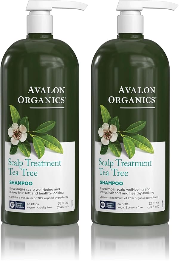 Avalon Organics Scalp Treatment Tea Tree Shampoo,Encourages Scalp Well-Being and Leaves Hair Soft,32 Fluid Ounces,(Pack of 2)