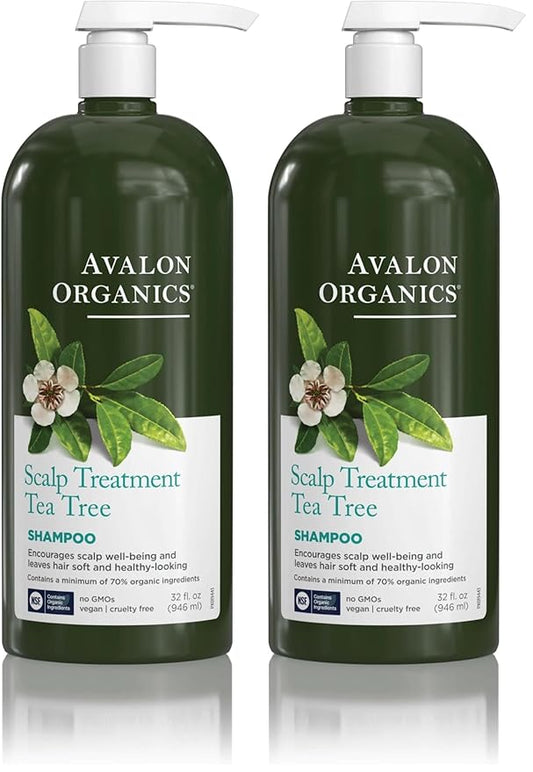 Avalon Organics Scalp Treatment Tea Tree Shampoo,Encourages Scalp Well-Being and Leaves Hair Soft,32 Fluid Ounces,(Pack of 2)