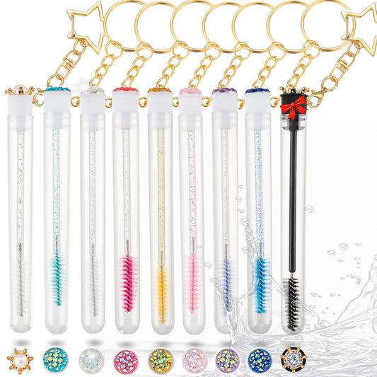 Upgrade 48 Pieces Disposable Mascara Wands Set,Extremely Durable Diamond Mascara for Women and Girls- Include 24 Pcs Crystal Lash Spoolies Brush and 24 Pcs Reusable Keychain Empty Eyelash Brush Tubes