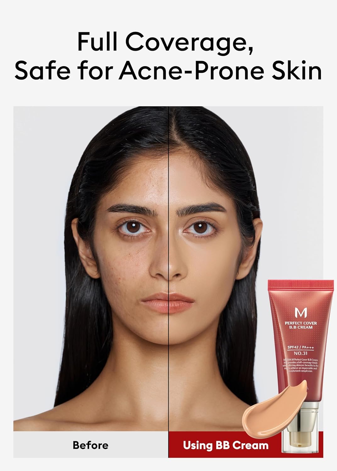 MISSHA M Perfect Cover BB Cream No 31.Golden Beige - Medium/Tan with Neutral Undertone SPF 42 PA +++ 1.69 Fl Oz - Tinted Moisturizer with SPF