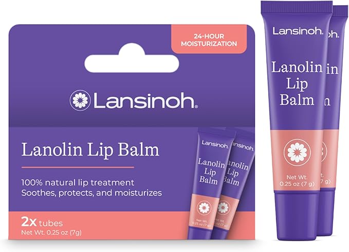 Lansinoh Lanolin Lip Balm, 2 Pack, 0.25 oz Each, Ultra-Moisturizing Lip Care with Natural Lanolin for Dry, Chapped Lips