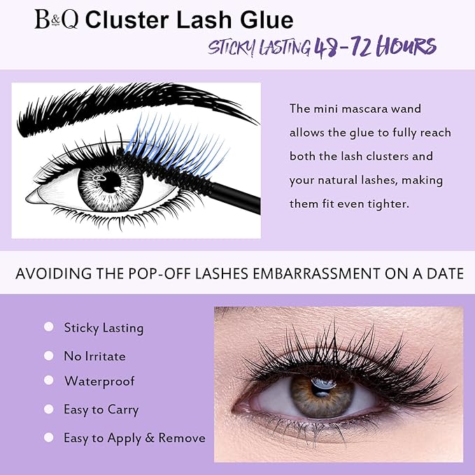 Lash Cluster Glue 10 ML Lash Bond Black Long Retention Eyelash Glue for Personal DIY Eyelash Extension Waterproof Bond Mild High Adhesive for Beginners (Black,10ml)