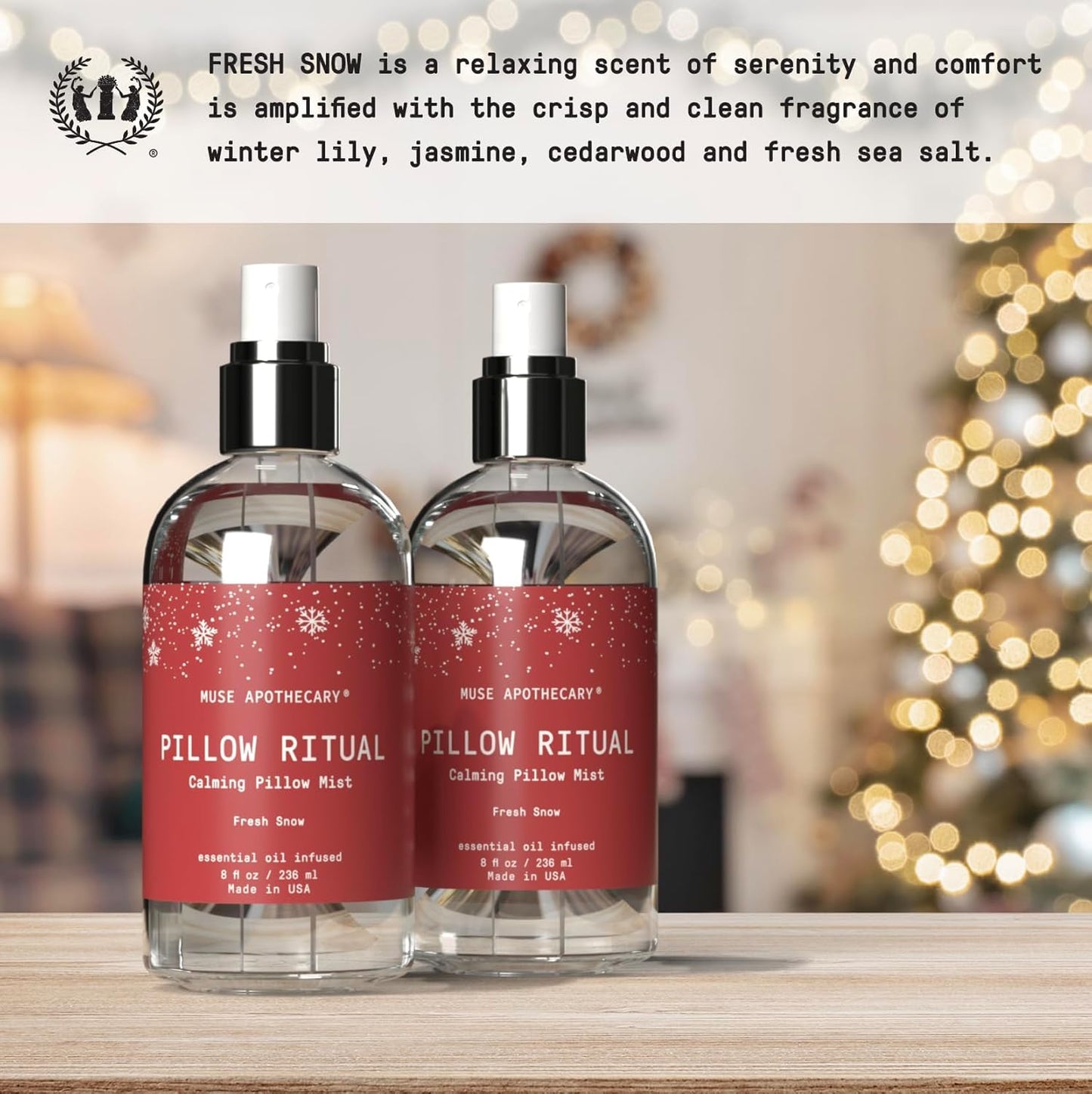 Muse Apothecary Pillow Ritual - Aromatic, Calming and Relaxing Pillow Mist, Linen and Fabric Spray - Infused with Natural Aromatherapy Essential Oils - 8 oz, Fresh Snow