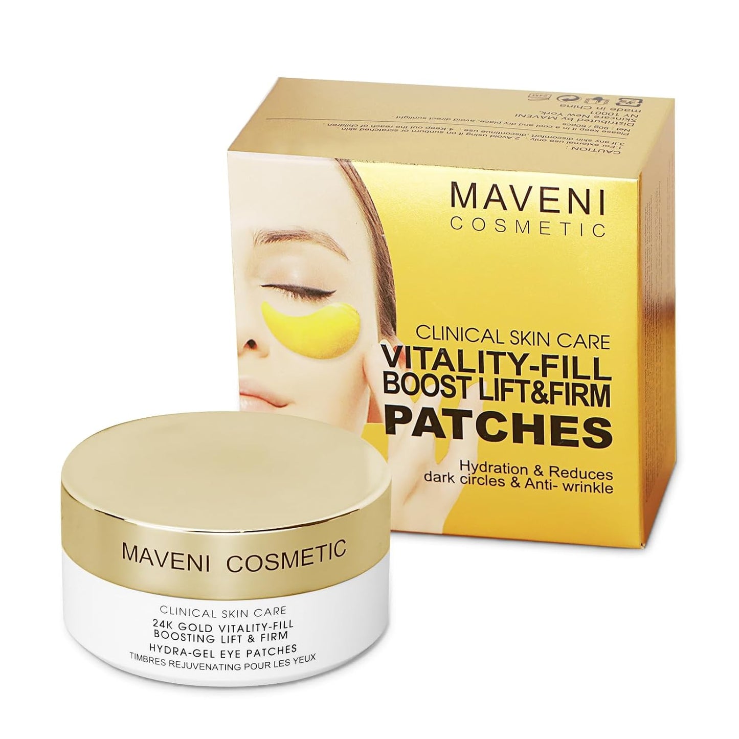 24k Gold Vitality-Fill Eye Patches (30 Pairs)|Anti-Aging Hydra-Gel Under Eye Patches, Boost Lift & Firm the Look of the Eye Area|Eye Patches for Puffiness,Bags,Dark Circles Under Eyes|Gold Pure Luxury