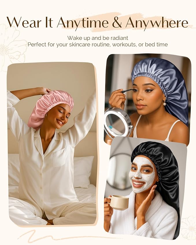 YANIBEST Satin Sleep Bonnet for Natural Hair - Extra Double Layer Long Adjustable Silk Hair Bonnet for Braids, Locs, Curls - Women’s Night Hair Protection Cap