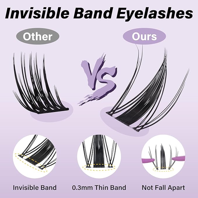 B&Q Fairy Lash Clusters - DIY Lash Extension at Home Beginner-Friendly Manga Lashes, 144pcs Eyelash Clusters with 0.3mm Invisible Band & Waterproof, Salon Look for Daily Work & Parties （Fairy 8-18mm）