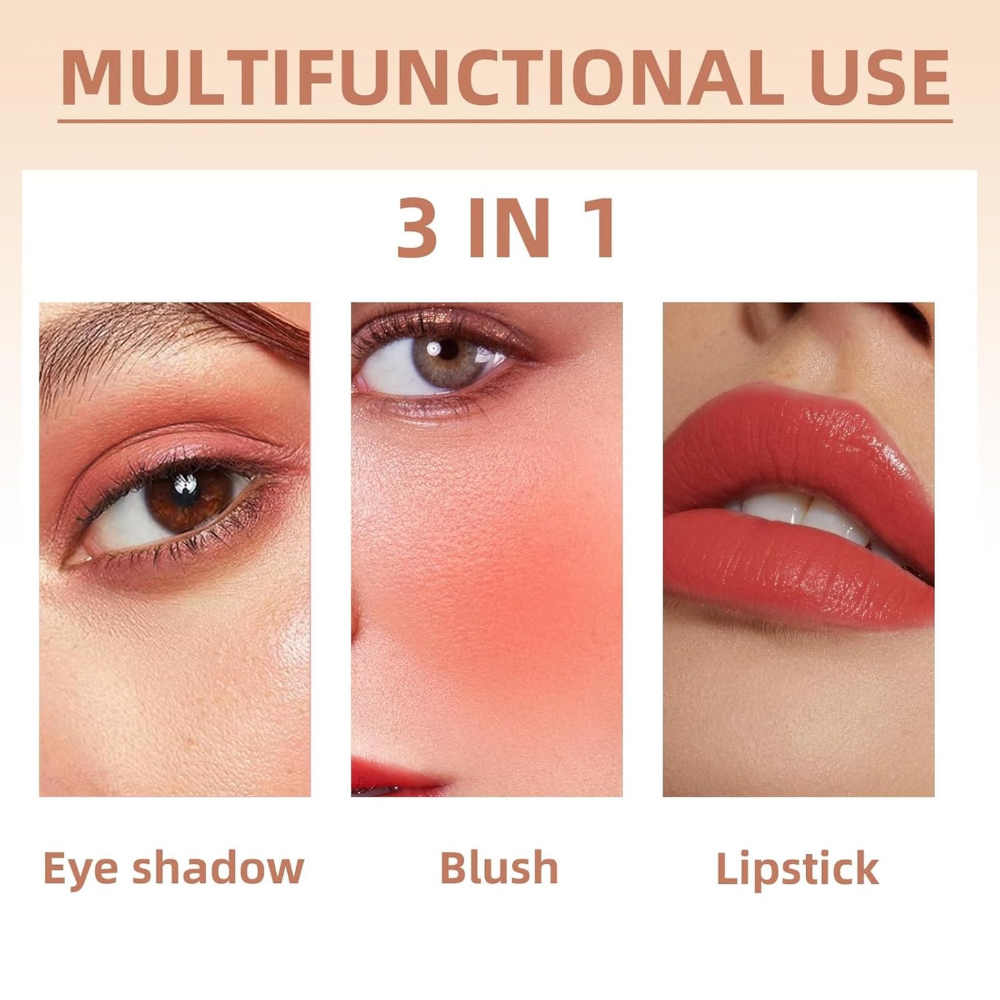 Cream Blush Stick for Cheeks, Multi-Use Makeup Blush Stick for Eye Lip Face, Travel-Friendly Tinted Solid Moisturizer Matte Blush, Natural Glow Blendable Smooth Blusher with Brush-Orange Coral