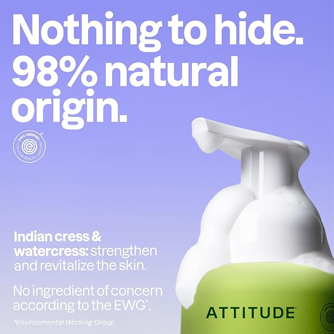 ATTITUDE Foaming Hand Soap, EWG Verified, Plant and Mineral-Based Ingredients, Vegan and Cruelty-free Personal Care Products, Pear & Amber Scent, 10 Fl Oz