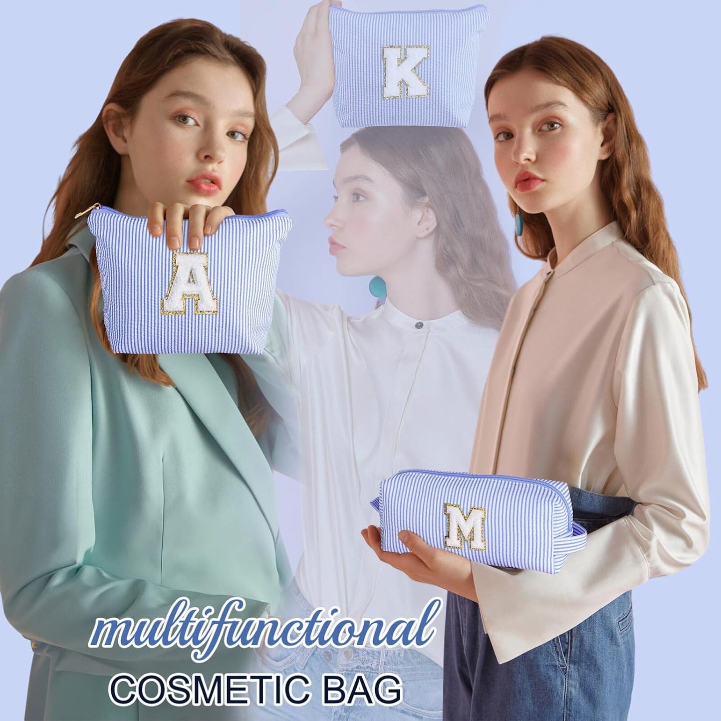 YOOLIFE Personalized Initial Makeup Bag - Travel Cosmetic Bag for Mom, Niece, Teen Girl Birthday Gifts