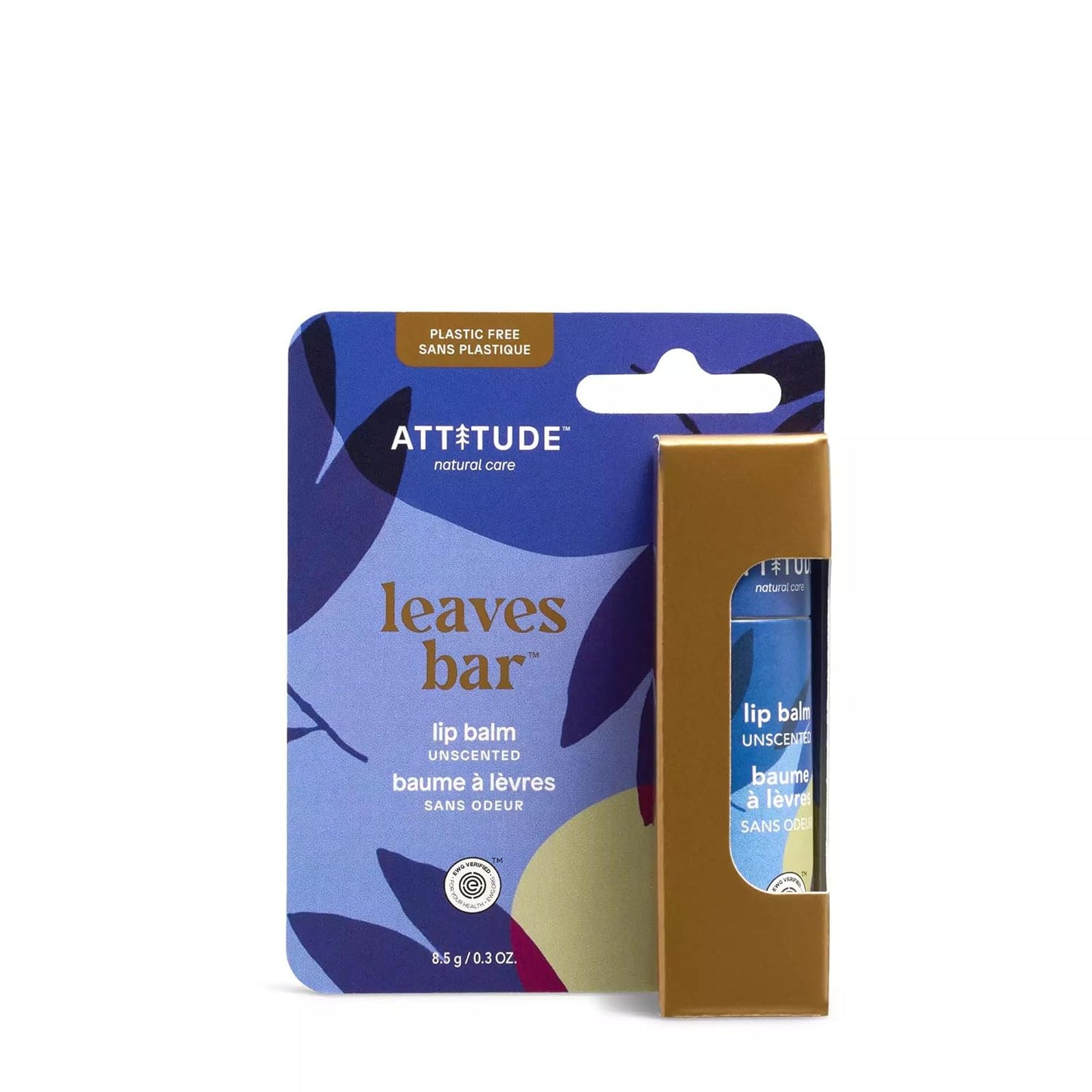 ATTITUDE Plastic-free Lip Balm, EWG Verified Plant- and Mineral-Based Ingredients, Vegan and Cruelty-free Personal Care Products, Unscented, 0.3 Oz (Pack of 2)