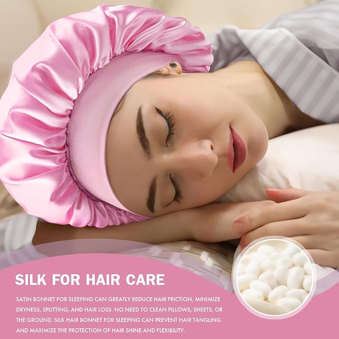 Satin Silk Bonnet for Sleeping, Double Layer Silk Sleep Cap for Men & Women, Soft Satin Lined Bonnet for Curly Hair