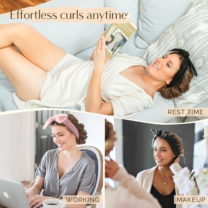 Yanibest Heatless Hair Curler, No Heat Hair Curlers to Sleep in, Super Soft Ribbon Wrap for Long Hair, Overnight Heatless Curling Set with Scrunchies and Clip, for All Hair types(Pink)