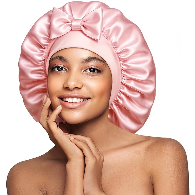 Umisleep Double-Sided 100% 22 Momme Mulberry Silk Bonnet for Sleeping Women, Large Silk Hair Wrap for Long Curly Hair, Non-Slip Sleep Cap with Adjustable Band, Blush