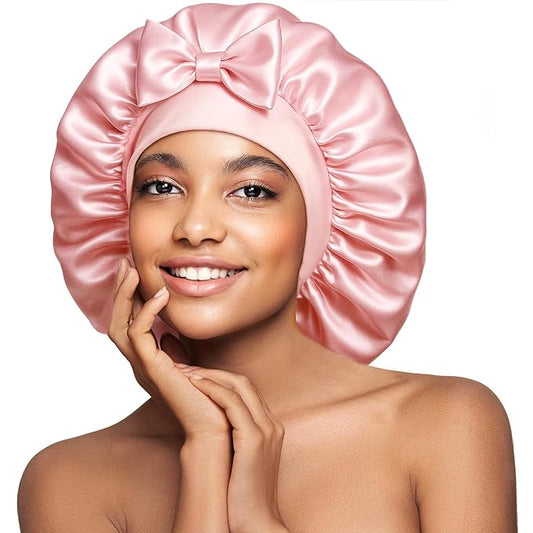 Umisleep Double-Sided 100% 22 Momme Mulberry Silk Bonnet for Sleeping Women, Large Silk Hair Wrap for Long Curly Hair, Non-Slip Sleep Cap with Adjustable Band, Blush