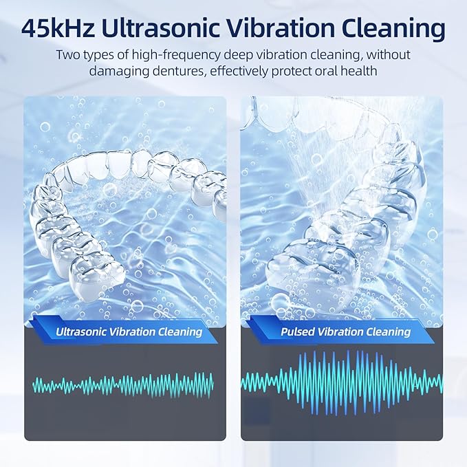 Dental Ultrasonic Retainer Cleaner Machine, 45kHz Ultrasonic Denture Cleaner with 200ML Capacity & 4 Modes for Dental Cleaning Pod, Aligners, Mouthguards, Retainers, Jewelry