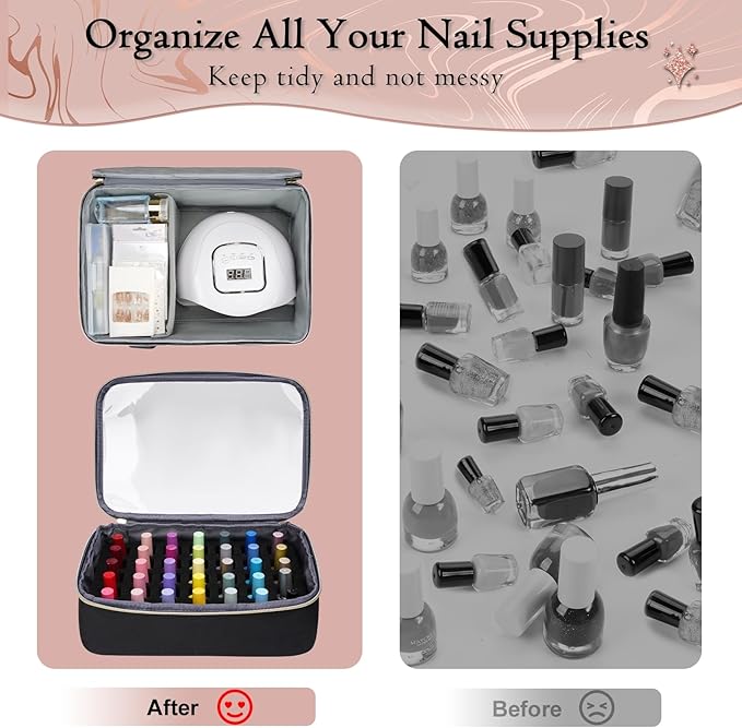 YOREPEK Extra Large Nail Polish Organizer Case Holds 70 to 100+ Bottles (15ml/0.5 fl.oz) UV lamp, Gel Polish Travel Case Bag with 2 Removable Pouches Fits Nail Suppiles, Gifts for Manicurist, Girls