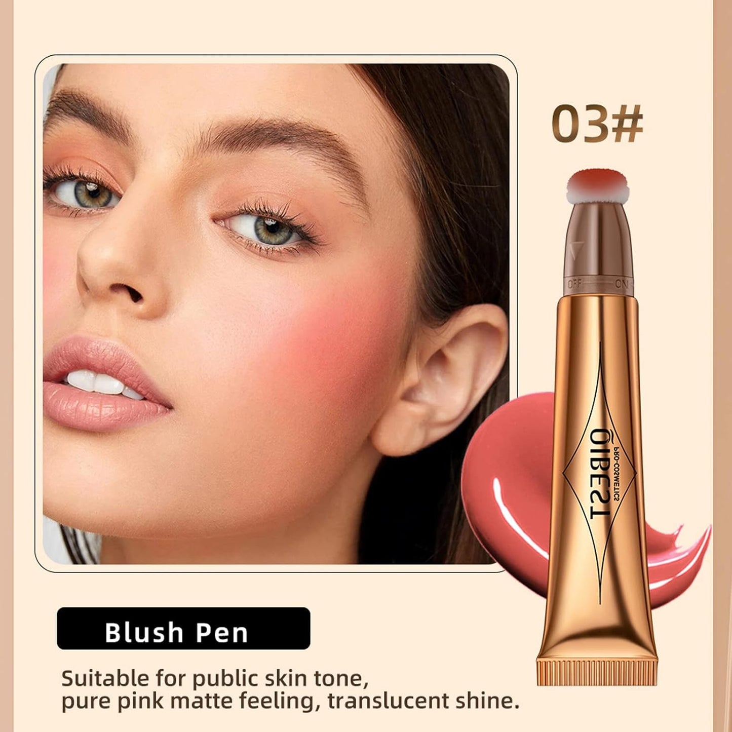 Blush Beauty Wand, Liquid Face Blush with Cushion Applicator, Silky Smooth Cream Blush Stick Natural Matte Finish, Lightweight Blendable Blush Stick Makeup for Cheek Lip eye, Cruelty-free（Cherry Red）