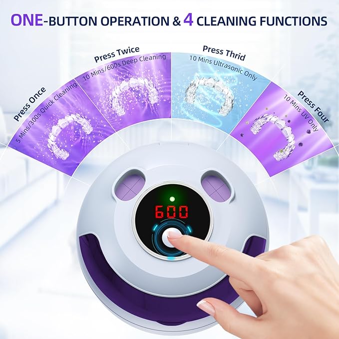 Ultrasonic Retainer Cleaner, Retainer Cleaner Machine for Dentures, Mouth Guards, Braces, Toothbrush Heads, Jewelry with 200ML Capacity, 45kHz Retainer Cleaning, 4 Modes for Appliances, Blue