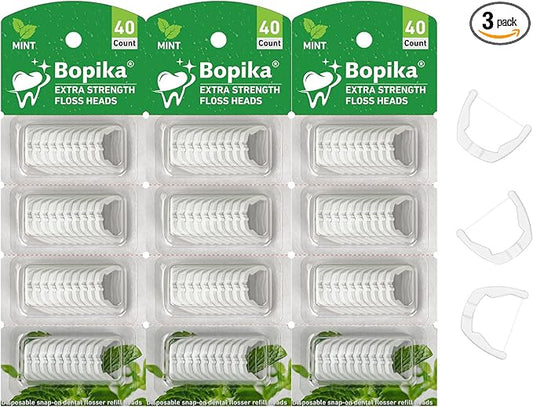 Bopika Ultraclean Access Flosser Refill Heads, for Hard to Reach Areas, Mint, Compatible with Listerine Ultraclean Access Flosser, 3 Pack, 120 Count