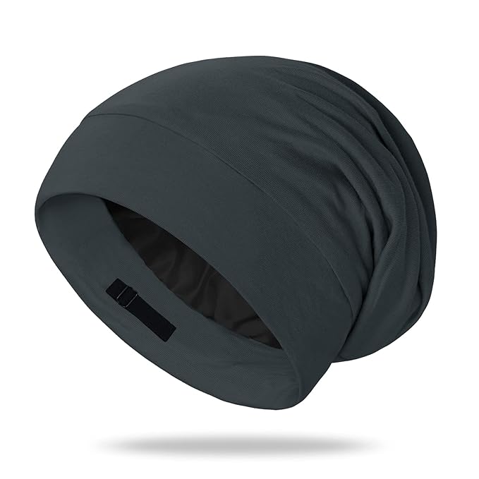 OLESILK 100% Mulberry Silk Bonnet for Sleeping Women, Silk Hair Wrap for Sleeping, Silk Sleep Bonnet for Women&Men, Real Silk, Not Satin, Dark Grey