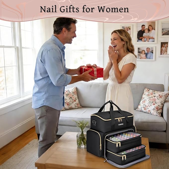 YOREPEK Extra Large Nail Polish Organizer Case Holds 70 to 100+ Bottles (15ml/0.5 fl.oz) UV lamp, Gel Polish Travel Case Bag with 2 Removable Pouches Fits Nail Suppiles, Gifts for Manicurist, Girls