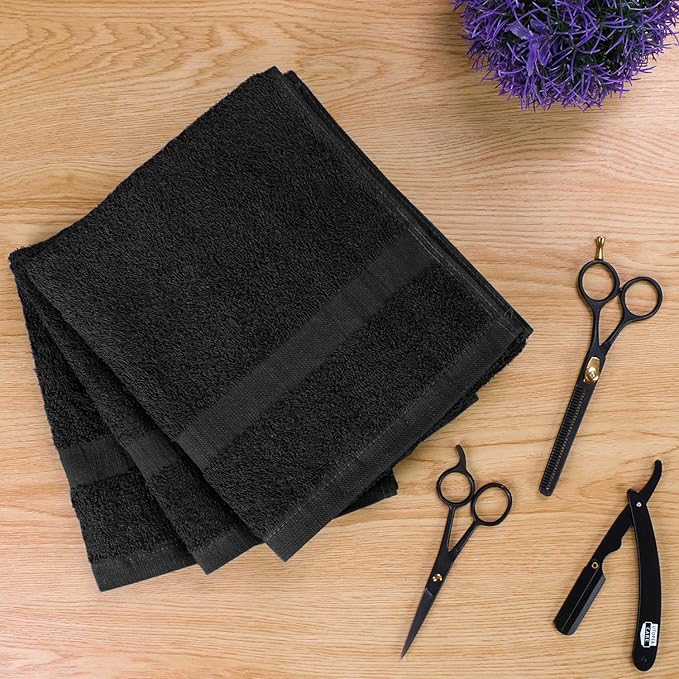 Utopia Towels, Salon Towel, Pack of 24, Not Bleach Proof, 16 by 27 Inches, Highly Absorbent Cotton Towels for Hand, Gym, Beauty, Spa, and Home Hair Care, Black