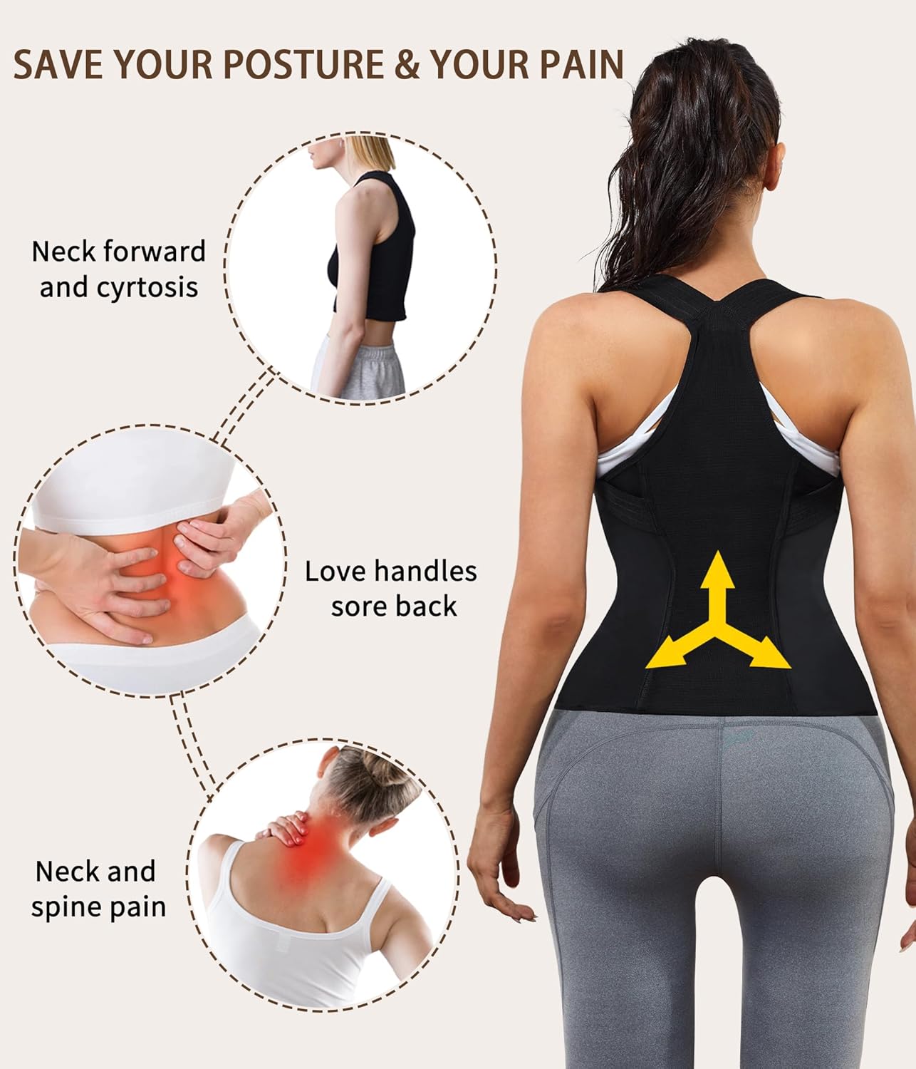 URSEXYLY Women Back Braces Posture Corrector Waist Trainer Vest Tummy Control Body Shaper for Spinal Neck Shoulder and Upper Back Supports (S, Black)