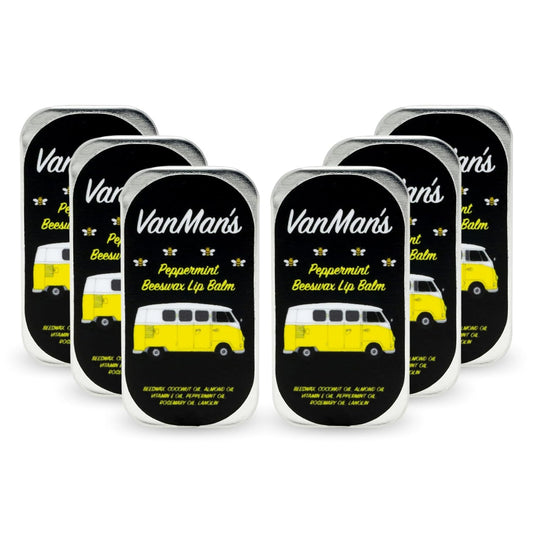 Vanman’s - Handmade Peppermint Beeswax Lip Balm (6 Pack) - Peppermint Lip Balm with Rosemary, Almond and Coconut Oil - Bee Balm with Vitamin E - Peppermint Balm Ideal for Dry Lips