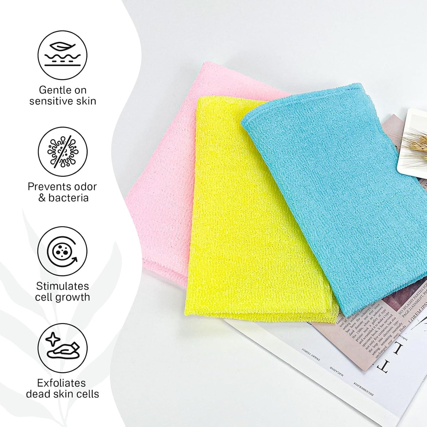 Yiclick Exfoliating Washcloth Towel【3 Pack】- Exfoliating Body Scrubber Exfoliator, Back Scrubber for Shower Bath, Exfoliate Rags Wash Cloths, Loofah Lufa Sponge, Body Scrub & Exfoliation Women Men