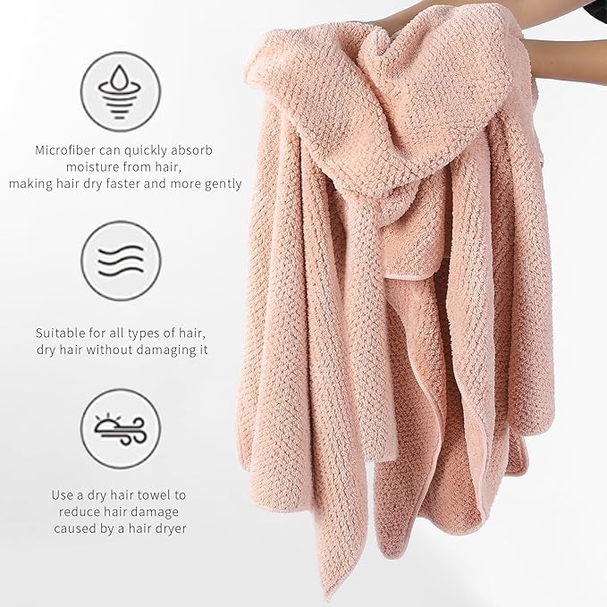 Microfiber Hair Towel Quick Dry Hair Towel Hair Drying Towels Suitable for All Kinds of Hair Ultra Absorbent Long and Thick Hair 20X40inch Lotus Root Pink (1pcs)