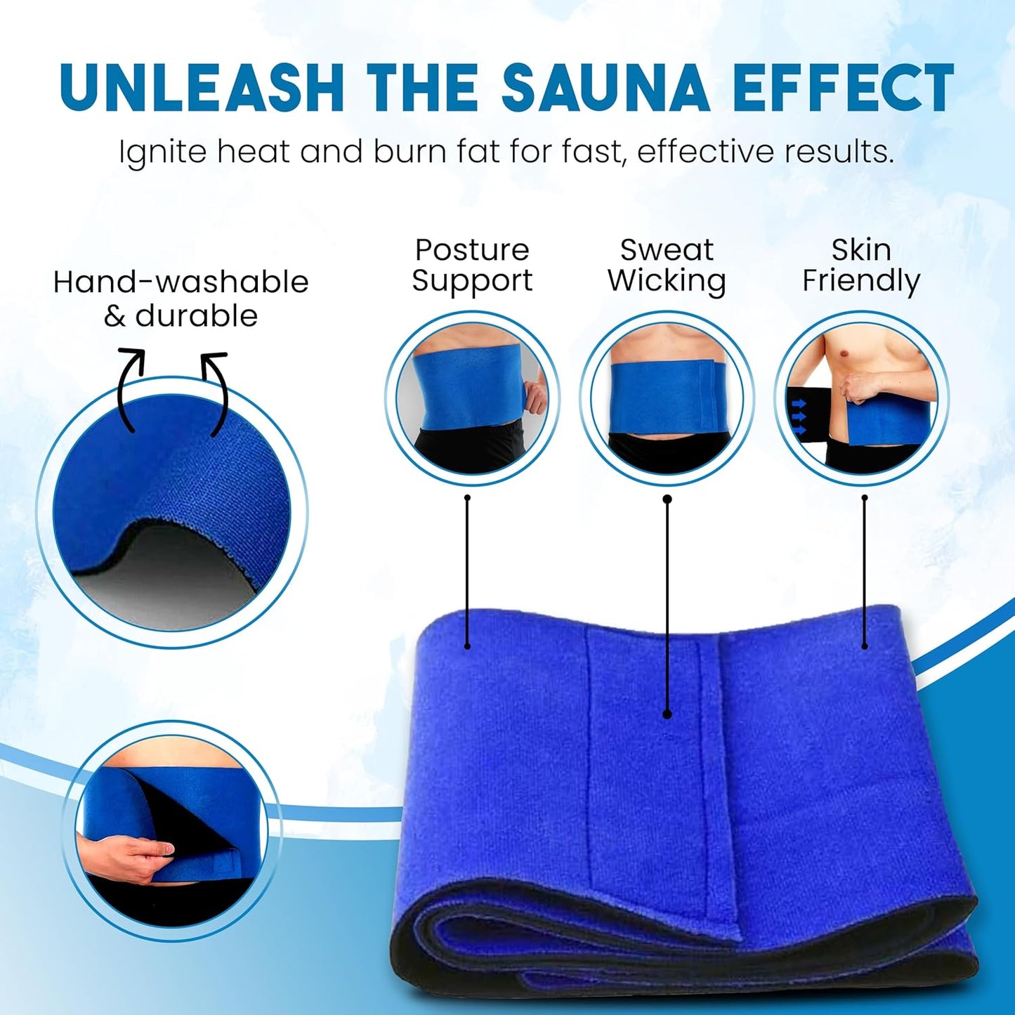 Waist Trimmer Belt for Women and Men – Slimming Body Shaper for Weight Loss – Sweat Band Wrap Ab Stomach Fat Burner Slimming Belt Blue