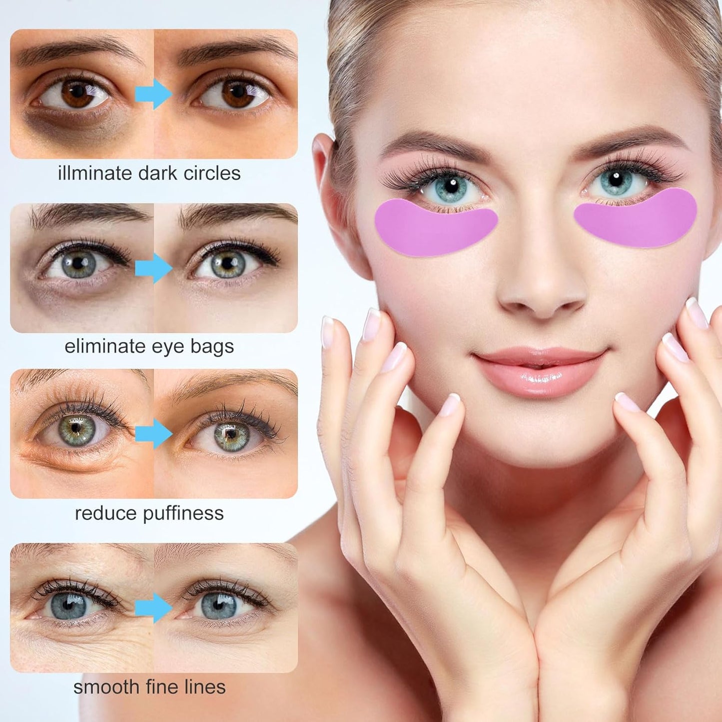 Under Eye Patches 2 Pairs, Silicone Reusable Eye Patches, Under Eye Mask for Skin Care Effect to Reduce Wrinkles and Fine Lines (Purple)