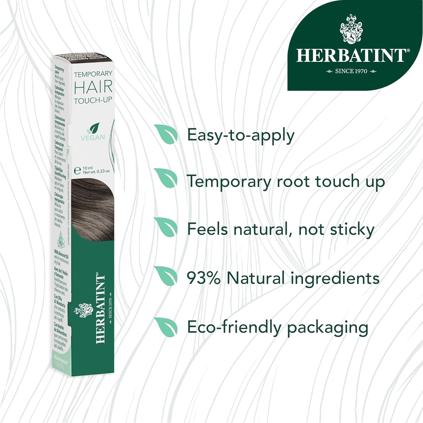 Herbatint Temporary Hair Touch-Up - Instantly Mask Grey Roots Between Coloring with Easy To Apply Precision Brush Kit - Natural-Looking Concealer For Dark Chestnut Hair - Vegan - .33 oz