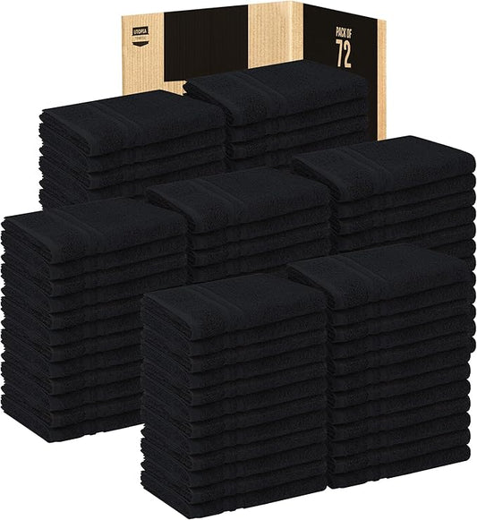 Utopia Towels Cotton Bleach Proof Salon Towels (16x27 inches) - Bleach Safe Gym Hand Towel (72 Pack, Black)