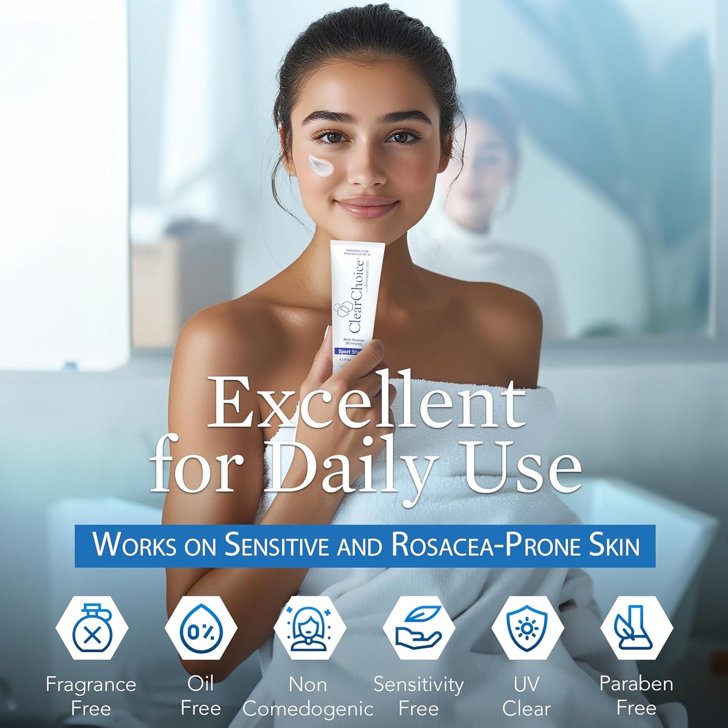 Clear Choice Sunscreen for Face SPF 45, Oil Free Sunblock & Light Moisturizer with Zinc Oxide, Reef-Safe, Broad Spectrum, Water-Resistant, No White Cast, Dermatologist Recommended, 4oz