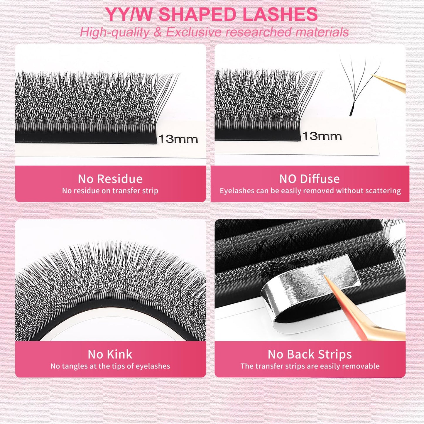 W Lash Extensions Supplies 4D Eyelash Extensions W Shape 0.07mm Thickness C Curl 9mm Premade Fans Easy Fan Lashes Volume Matte Black 12 Rows Crisscross Eye Lashes(W-4D-0.07-C,9mm)