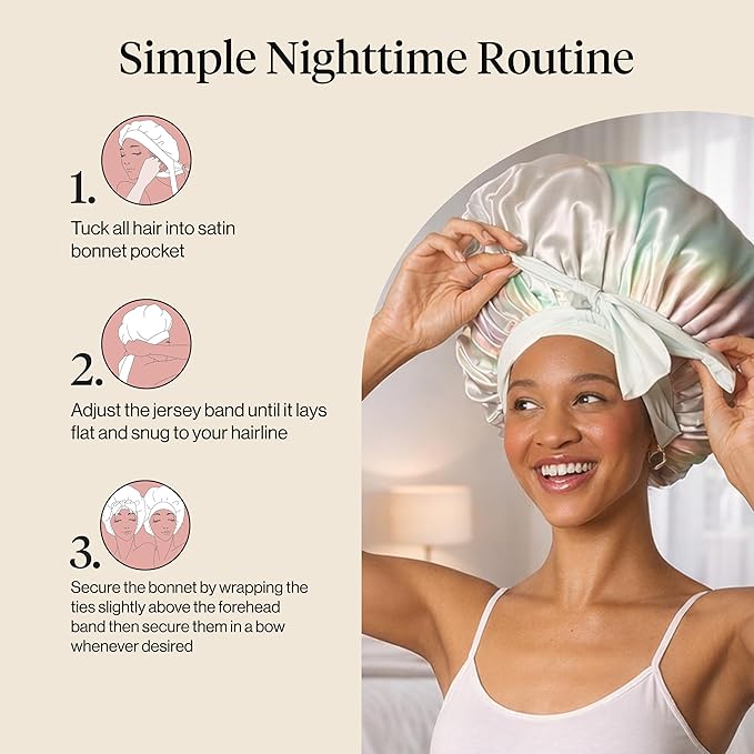 Kitsch XL Satin Bonnet for Sleeping - Softer Than Silk Bonnet For Sleeping Women - Secure Fit, Adjustable, Night Cap For Curly & Textured Hair - Prevents Breakage, Tangles & Thinning - Aura