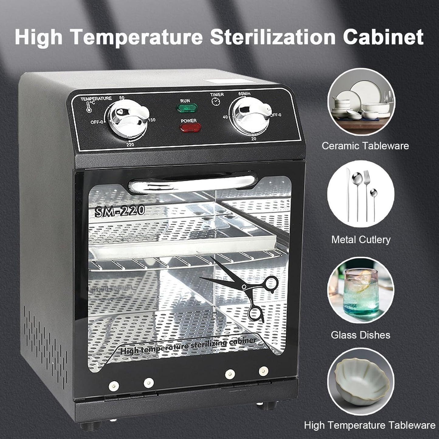Nail Tool Sterilizer with Timer 8L Multifunctional High Temperature Dry Box Stainless Steel with 1 Stainless Tray for Nail Tools, Tweezers, Other Metal Equipment