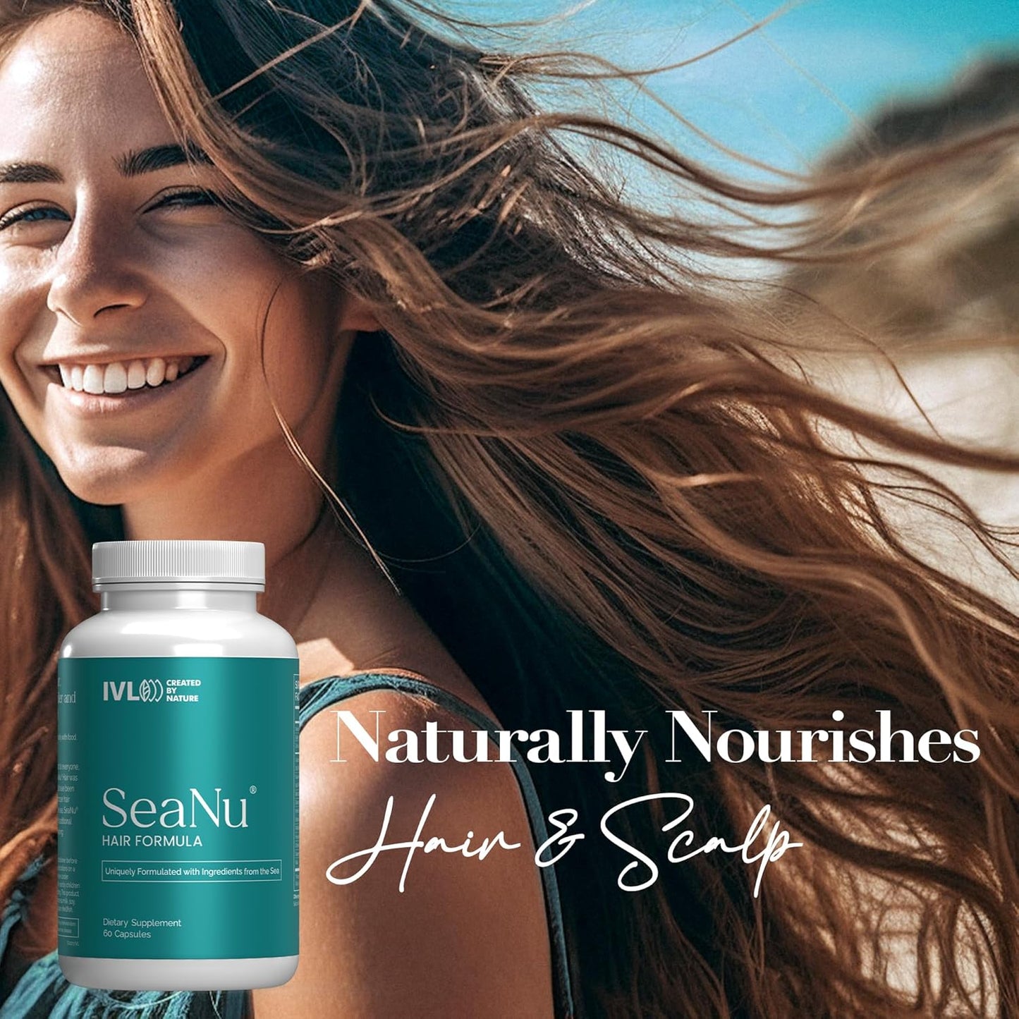 IVL - SeaNu Hair Vitamins Supplements - Hair Strength, Strand Thickness, Hair Growth - with Biotin, Vitamin B3, Zinc, Saw Palmetto Berry Extract, Green Lipped Mussel - (6 Pack)