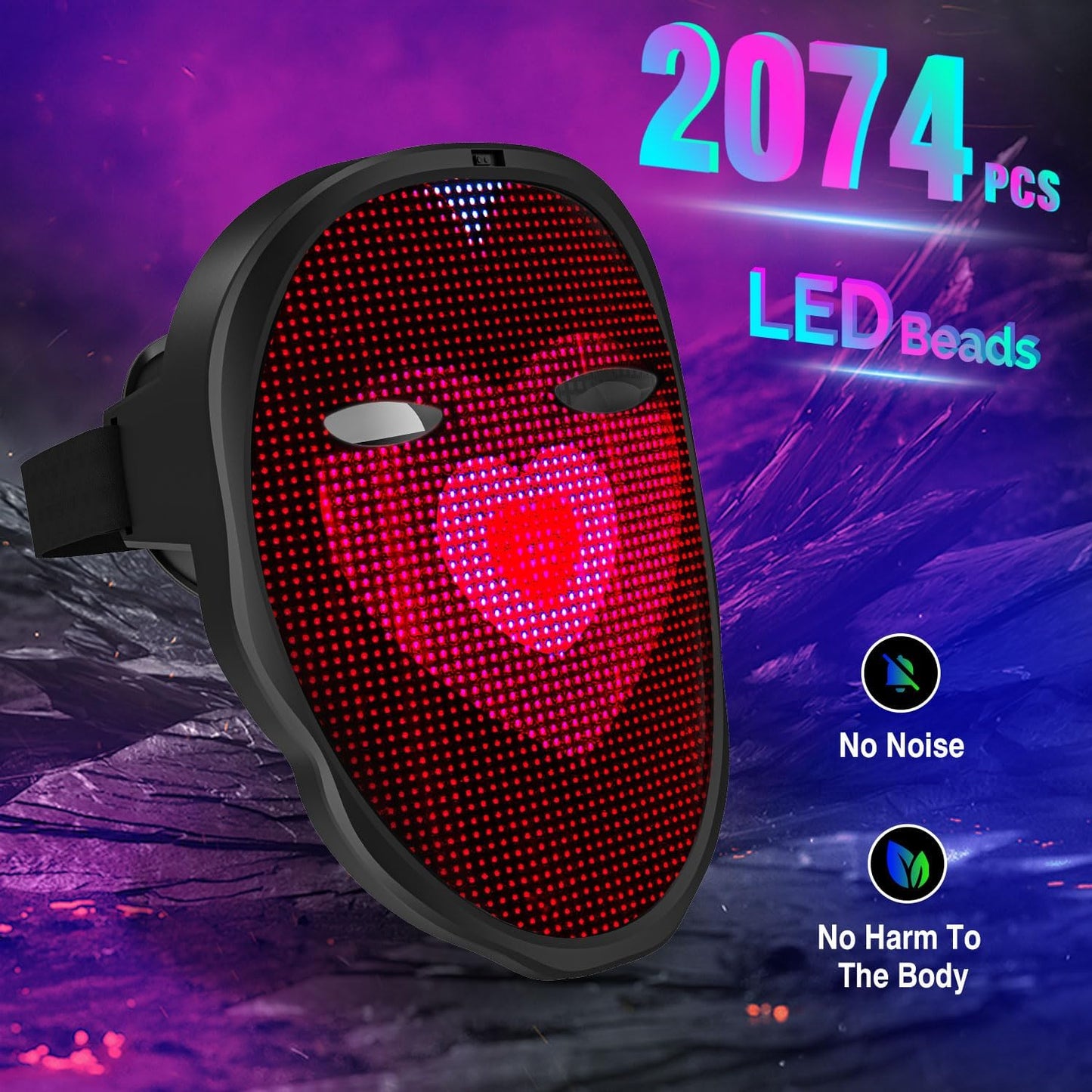 MEGOO Led Mask with Bluetooth Programmable App,Shining Led Light Up Face Mask for Adult Kid Halloween Masquerade Party