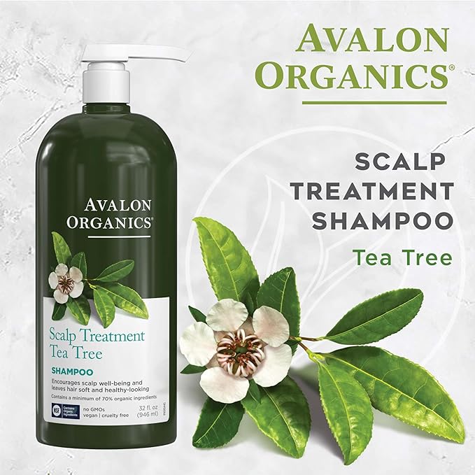 Avalon Organics Scalp Treatment Tea Tree Shampoo,Encourages Scalp Well-Being and Leaves Hair Soft,32 Fluid Ounces,(Pack of 2)